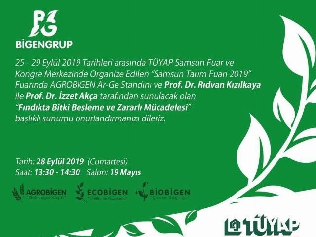 Samsun TÜYAP Tarım fuarında “Fındıkta Bitki Besleme ve Zararlı Mücadelesi” konulu konferans verdik.